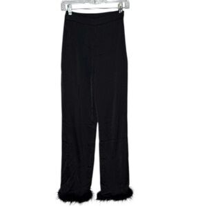 Lulus Flair Straight Leg Chic Black Pants with Feather Trim. Size XS. NWT.